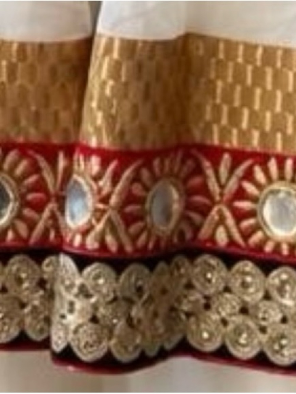 White and Gold Wedding Dress Skirt with Red Trim